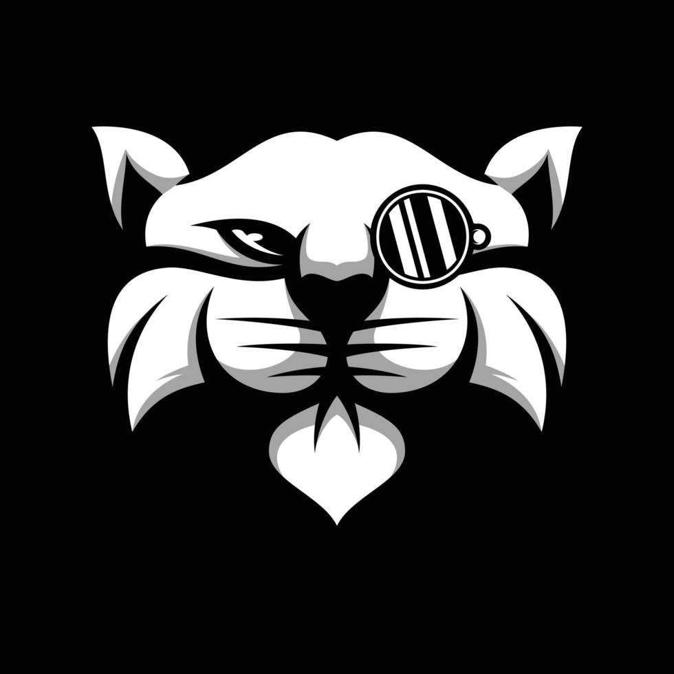 kat bril zwart en wit mascotte ontwerp vector