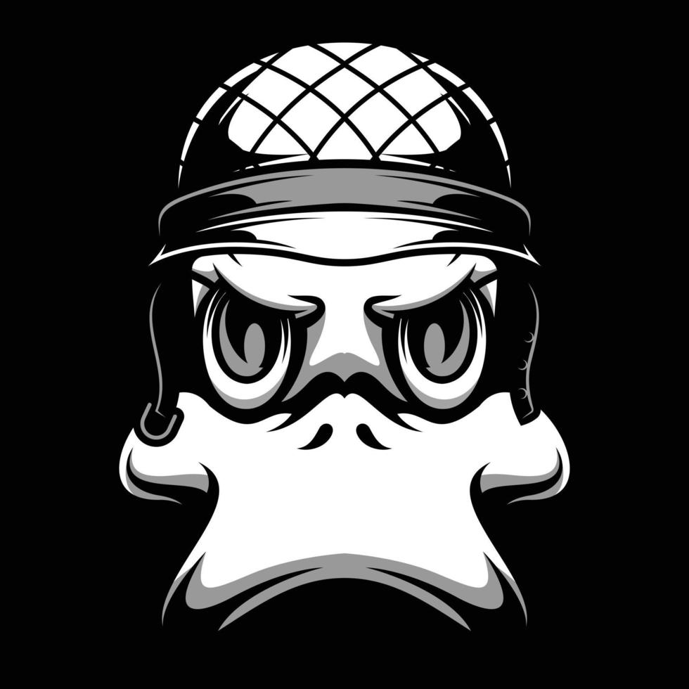 eend soldaat zwart en wit mascotte ontwerp vector