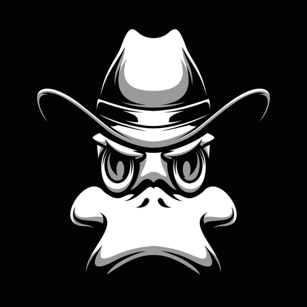 eend cowboy zwart en wit mascotte ontwerp vector