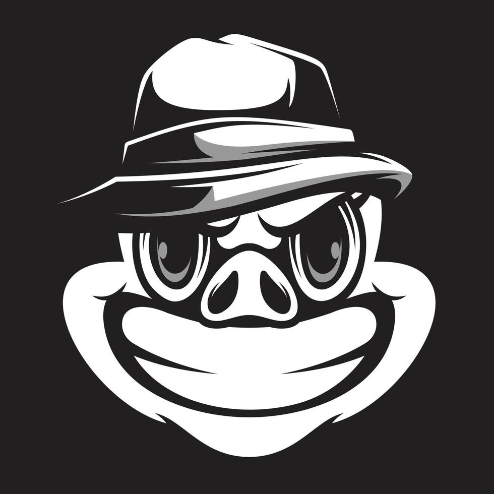 varken fedora hoed zwart en wit mascotte ontwerp vector