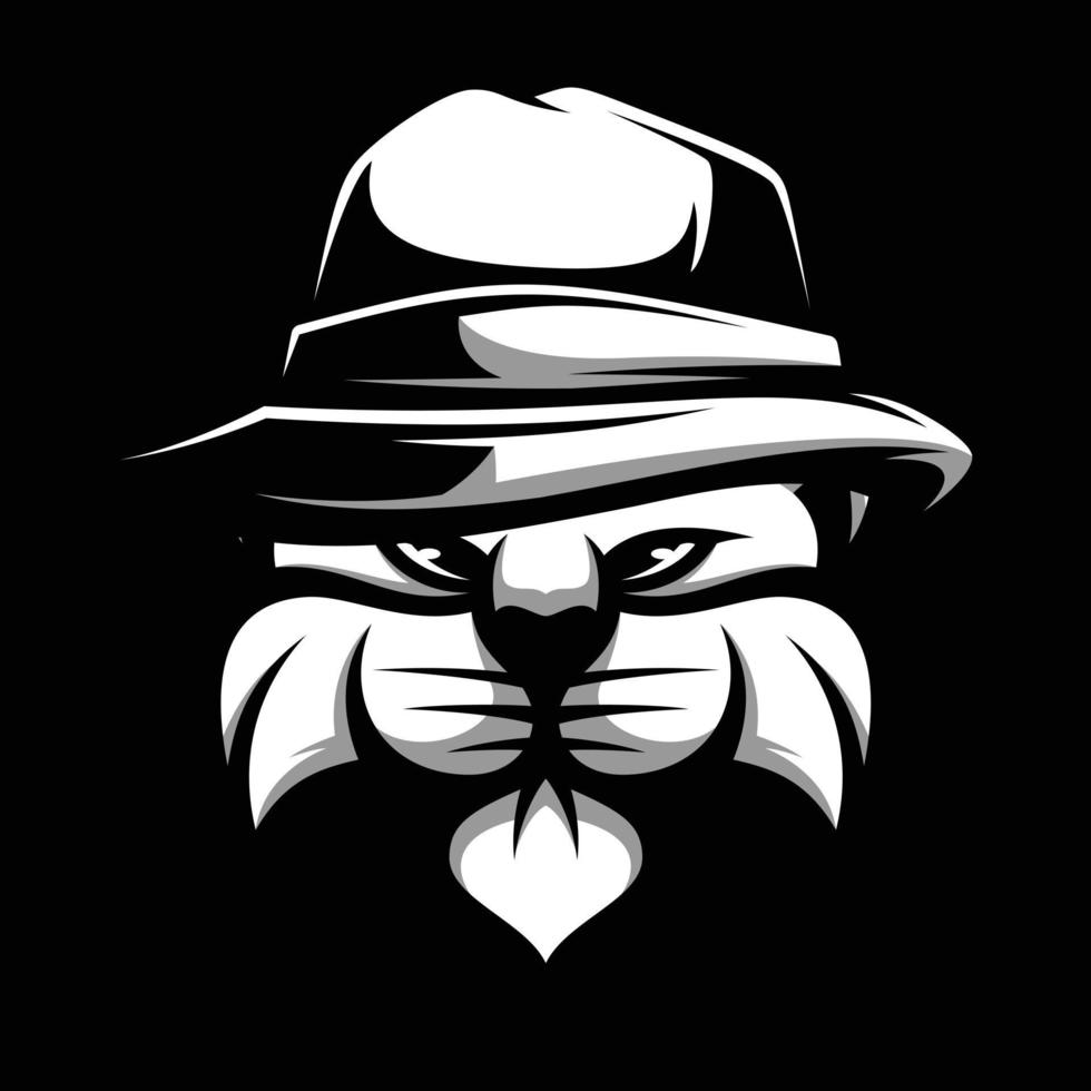 kat fedora hoed zwart en wit mascotte ontwerp vector