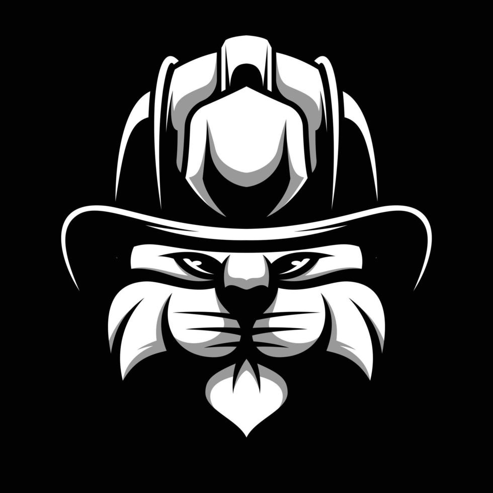 kat brandweerman zwart en wit mascotte ontwerp vector