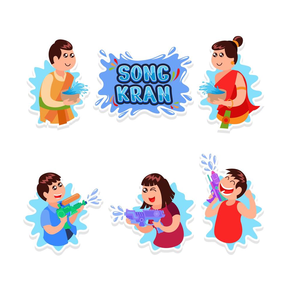 songkran dag feest sticker ontwerpset vector