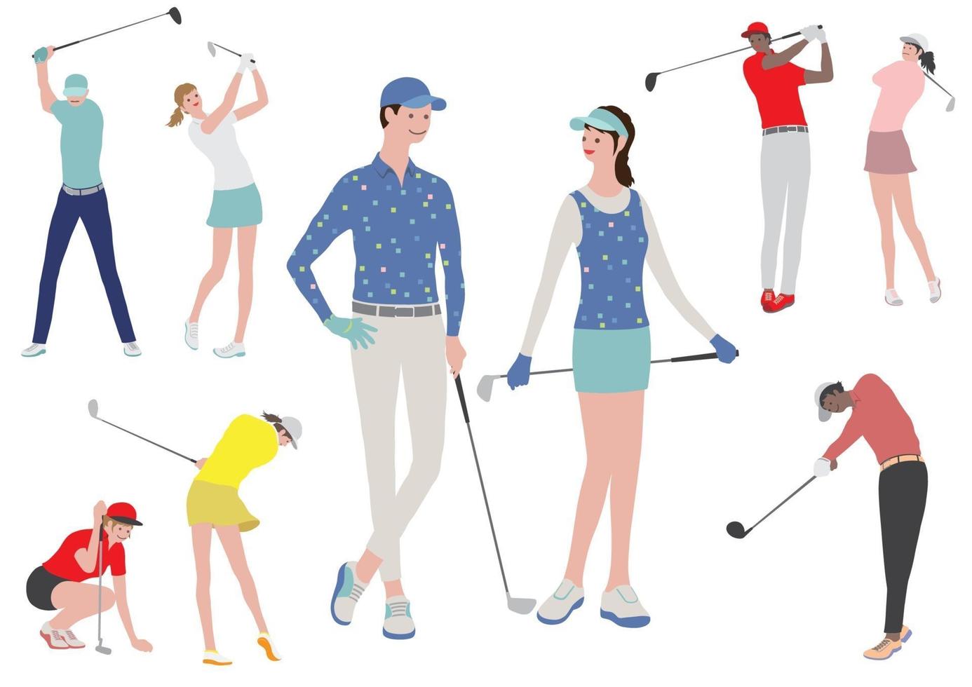 golfers vector vlakke afbeelding instellen. makkelijk te gebruiken illustraties geïsoleerd op een witte achtergrond.