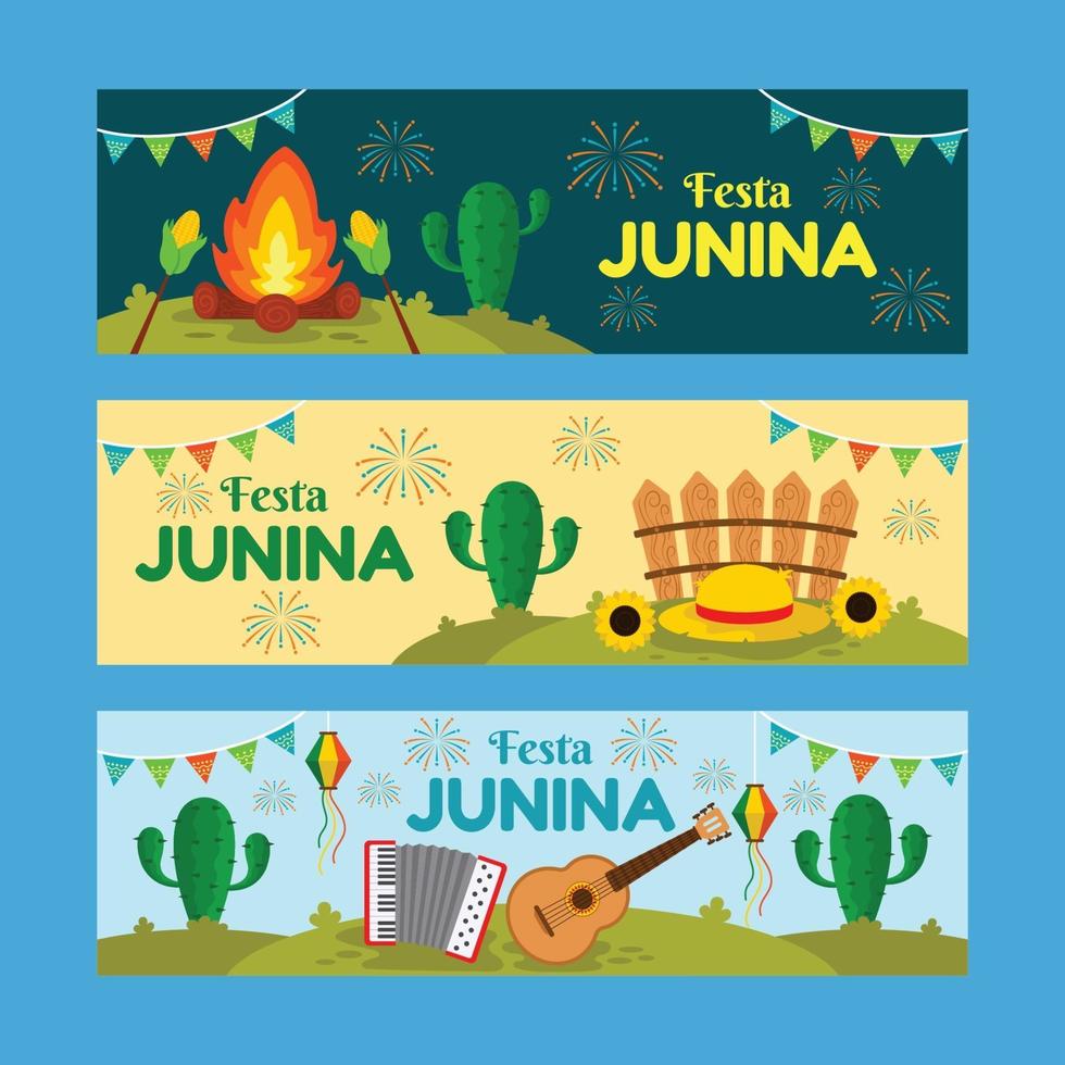 set van happy festa junina banner vector