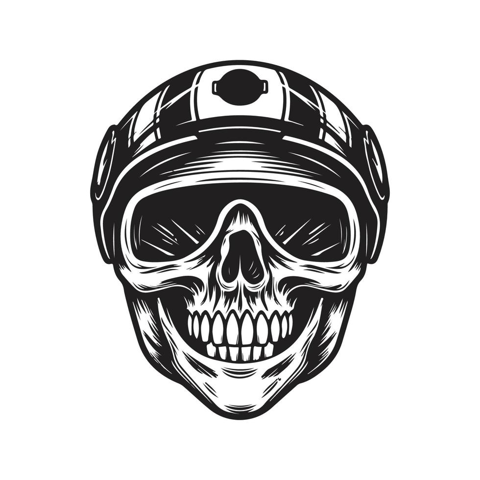 schedel fietser vervelend helm, logo concept zwart en wit kleur, hand- getrokken illustratie vector