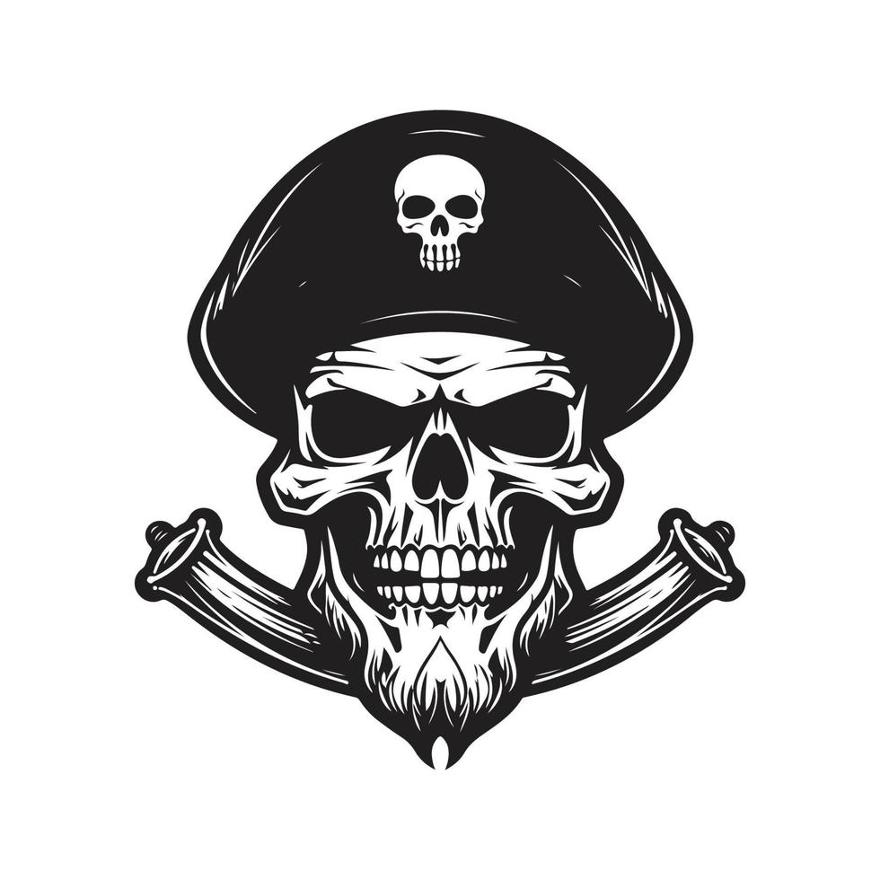 schedel piraat, logo concept zwart en wit kleur, hand- getrokken illustratie vector