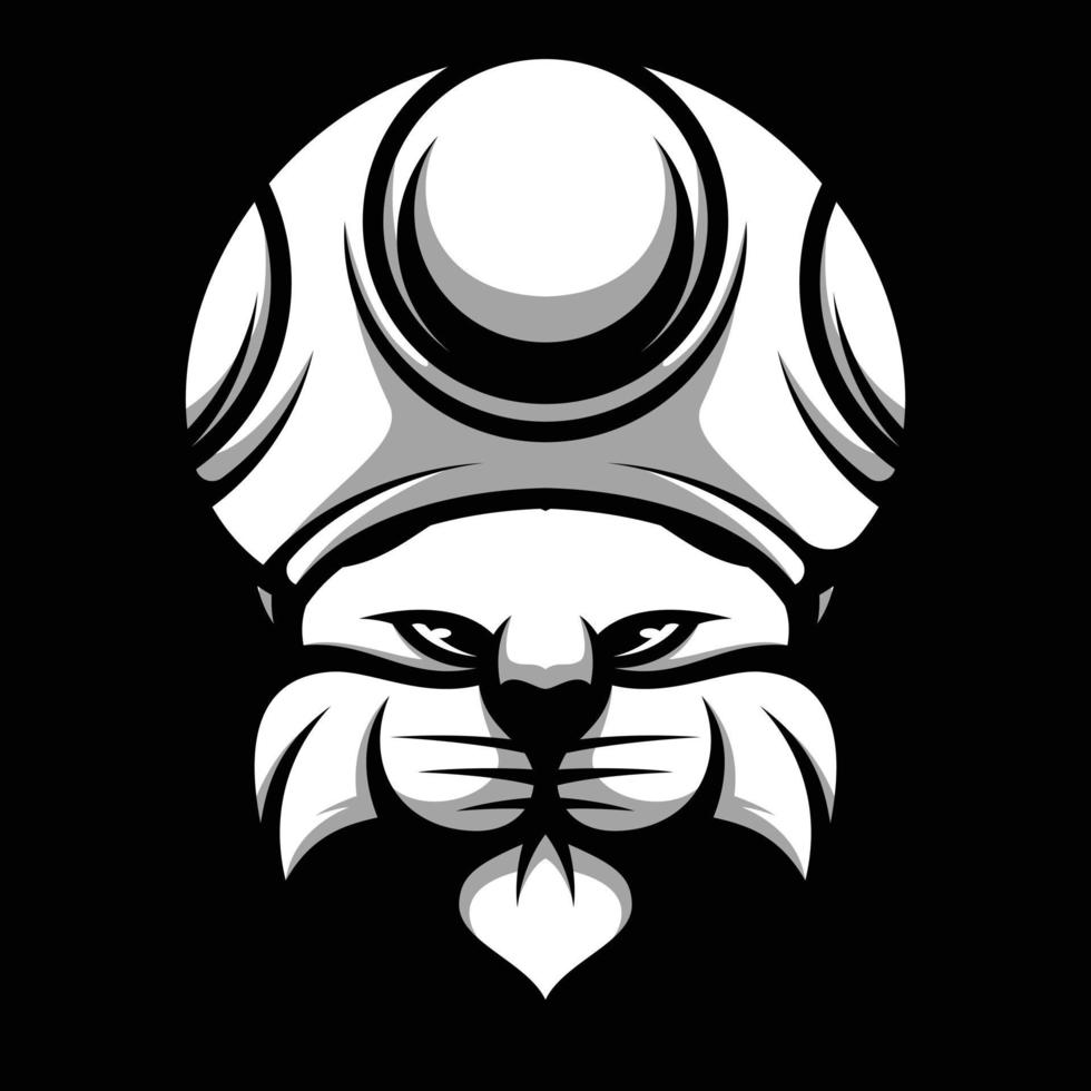 kat paddestoel hoed zwart en wit mascotte ontwerp vector