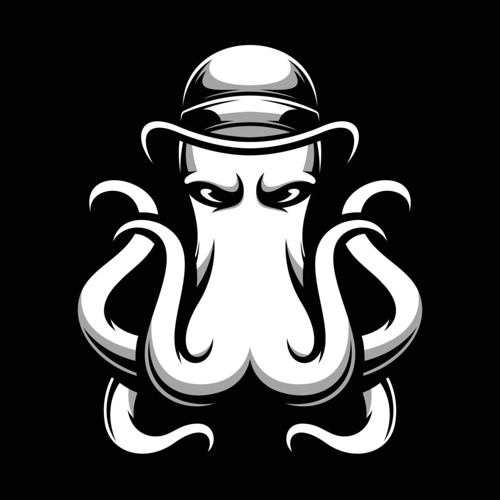 Octopus pet zwart en wit mascotte ontwerp vector