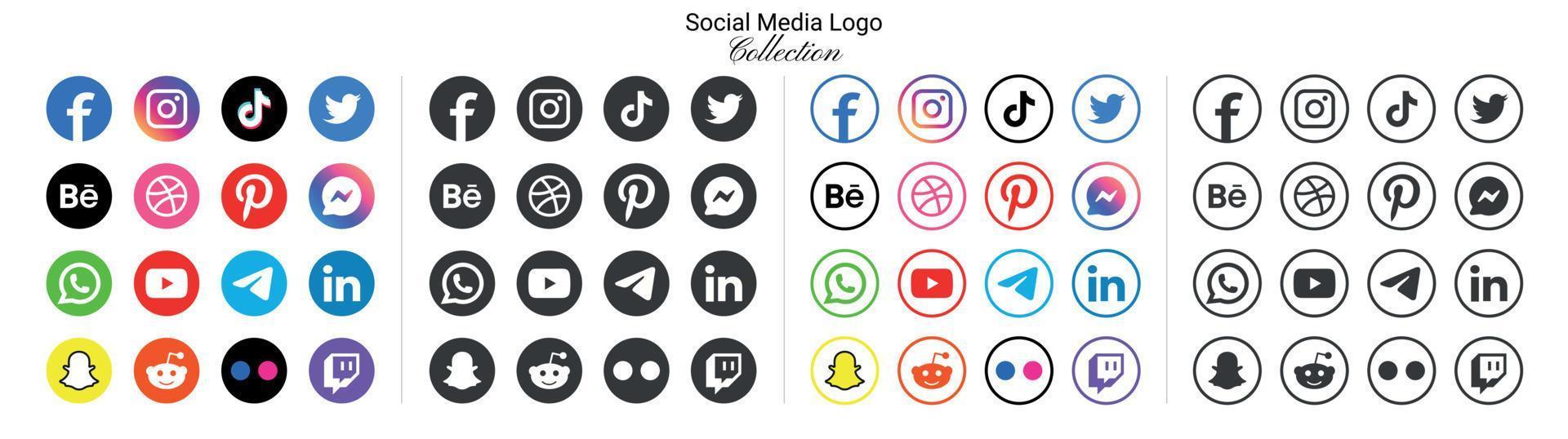 populair sociaal netwerk logo pictogrammen facebook instagram youtube pinterest tiktok en enz logo pictogrammen, sociaal media icoon reeks vector