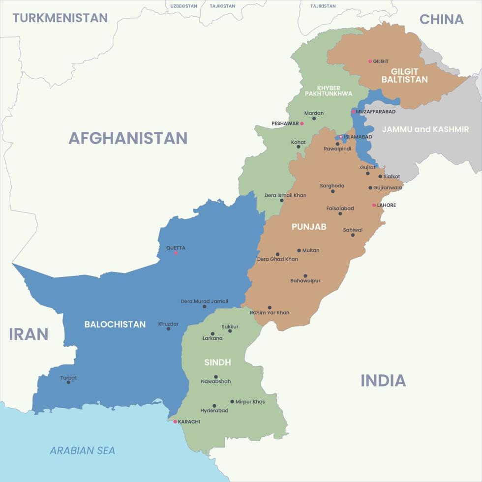 Pakistan gedetailleerd kaart met omgeving borders vector