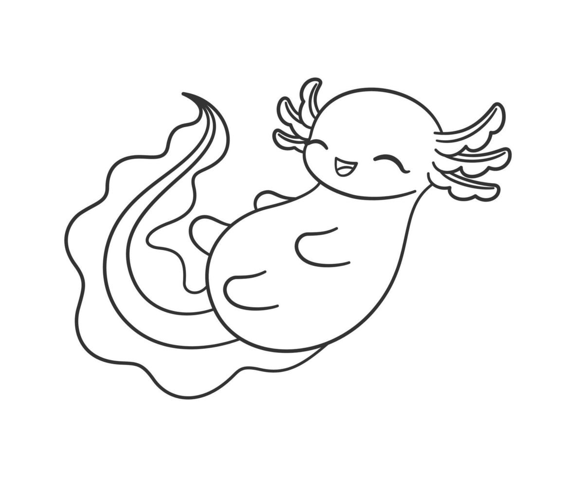 gelukkig axolotl schets lijn kunst tekenfilm vector illustratie. schattig onderwater- aquatisch dier ontwerp. gemakkelijk gemakkelijk kleur boek bladzijde werkzaamheid voor kinderen.