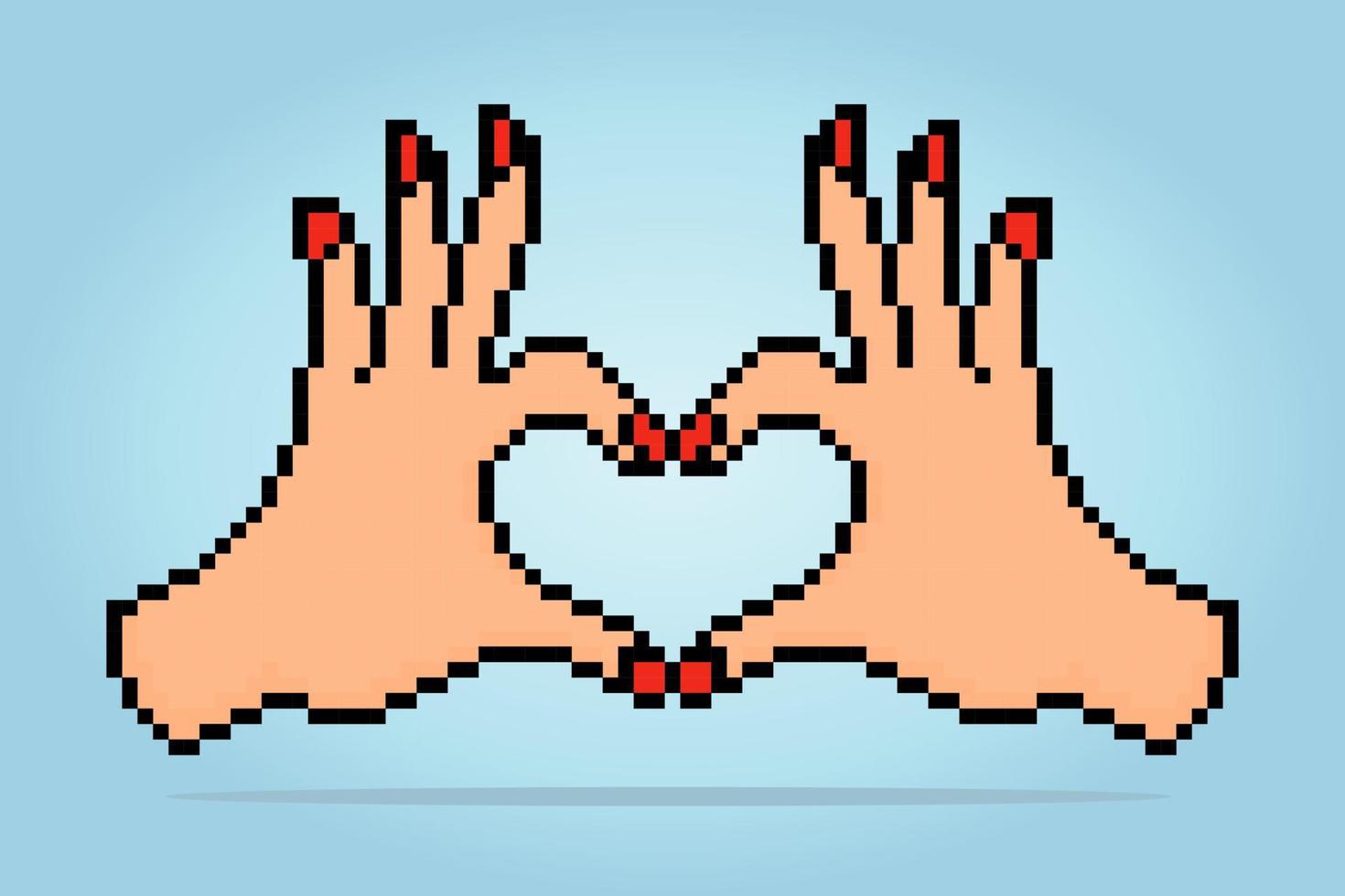 8 beetje pixel van vinger hart afbeelding. vector illustratie van kruis steek patroon. Koreaans liefde teken voor t-shirt ontwerp.