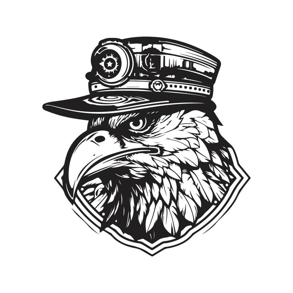 adelaar vervelend steampunk hoed, logo concept zwart en wit kleur, hand- getrokken illustratie vector