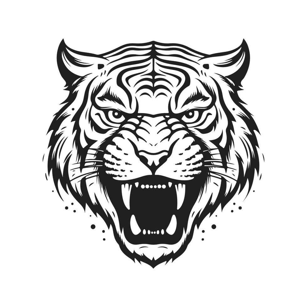 boos tijger, logo concept zwart en wit kleur, hand- getrokken illustratie vector