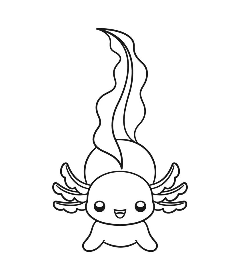 gelukkig axolotl zwemmen tekenfilm vector illustratie. schattig onderwater- aquatisch dier ontwerp voor kinderen. gemakkelijk vlak stijl met schets klem kunst.