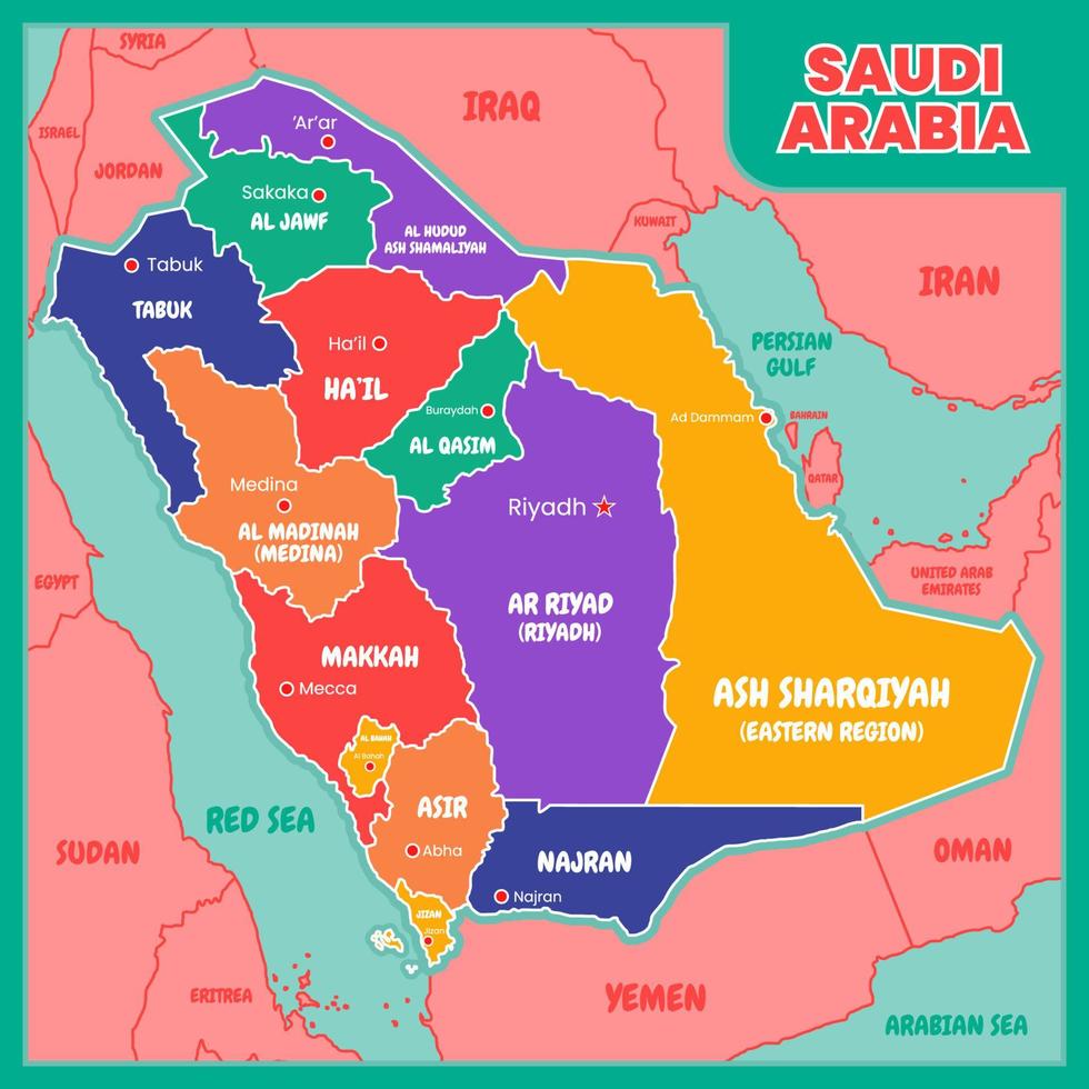 saudi Arabië kleurrijk kaart met schets vector