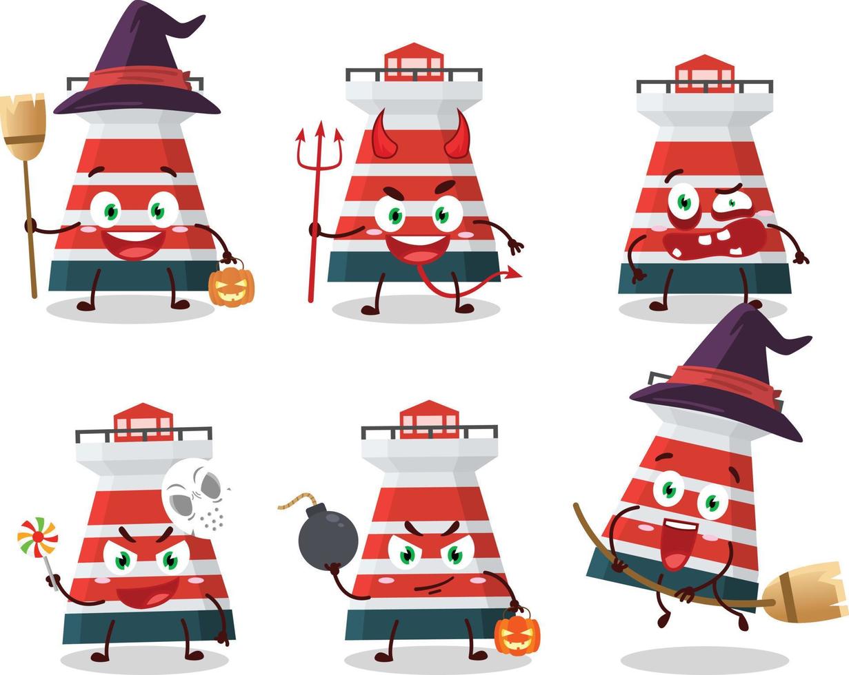 halloween uitdrukking emoticons met tekenfilm karakter van mercusuar vector