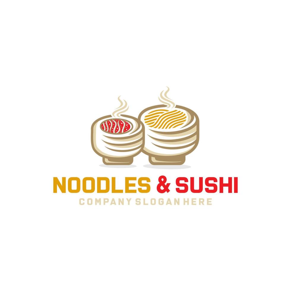 noedels en sushi logo ontwerp met Zalm sushi Japans voedsel cafe vector