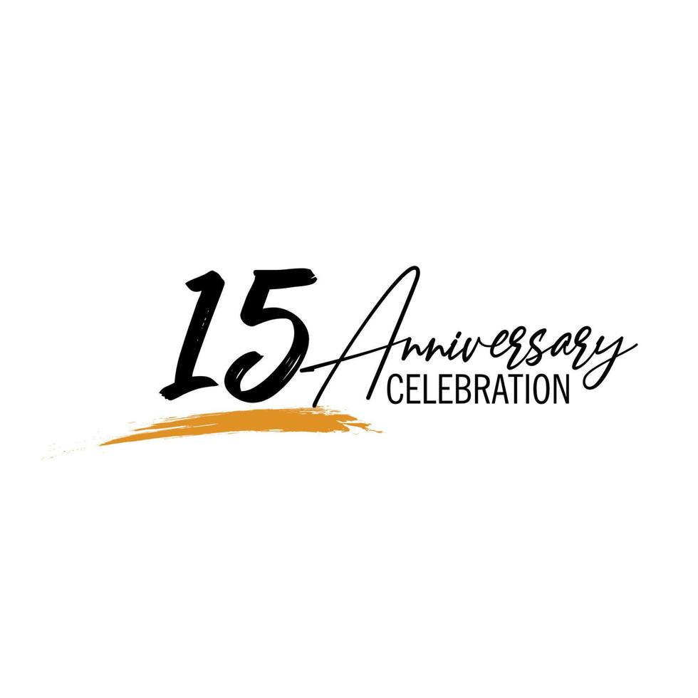 15 jaar verjaardag viering logo ontwerp met zwart kleur geïsoleerd doopvont en geel kleur Aan wit achtergrond vector