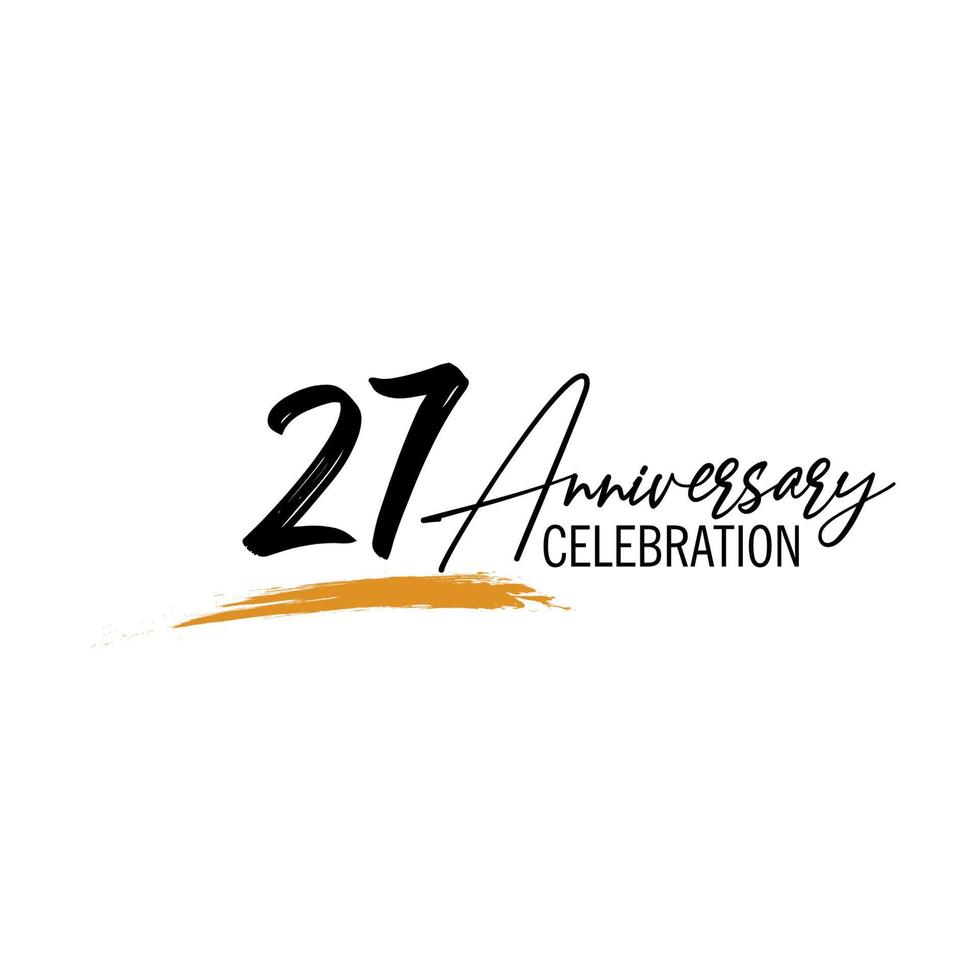 27 jaar verjaardag viering logo ontwerp met zwart kleur geïsoleerd doopvont en geel kleur Aan wit achtergrond vector