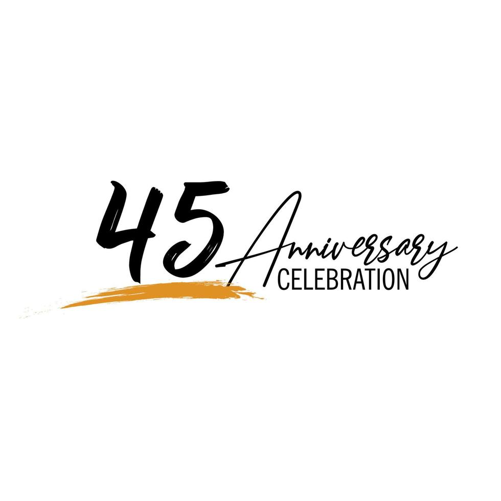 45 jaar verjaardag viering logo ontwerp met zwart kleur geïsoleerd doopvont en geel kleur Aan wit achtergrond vector