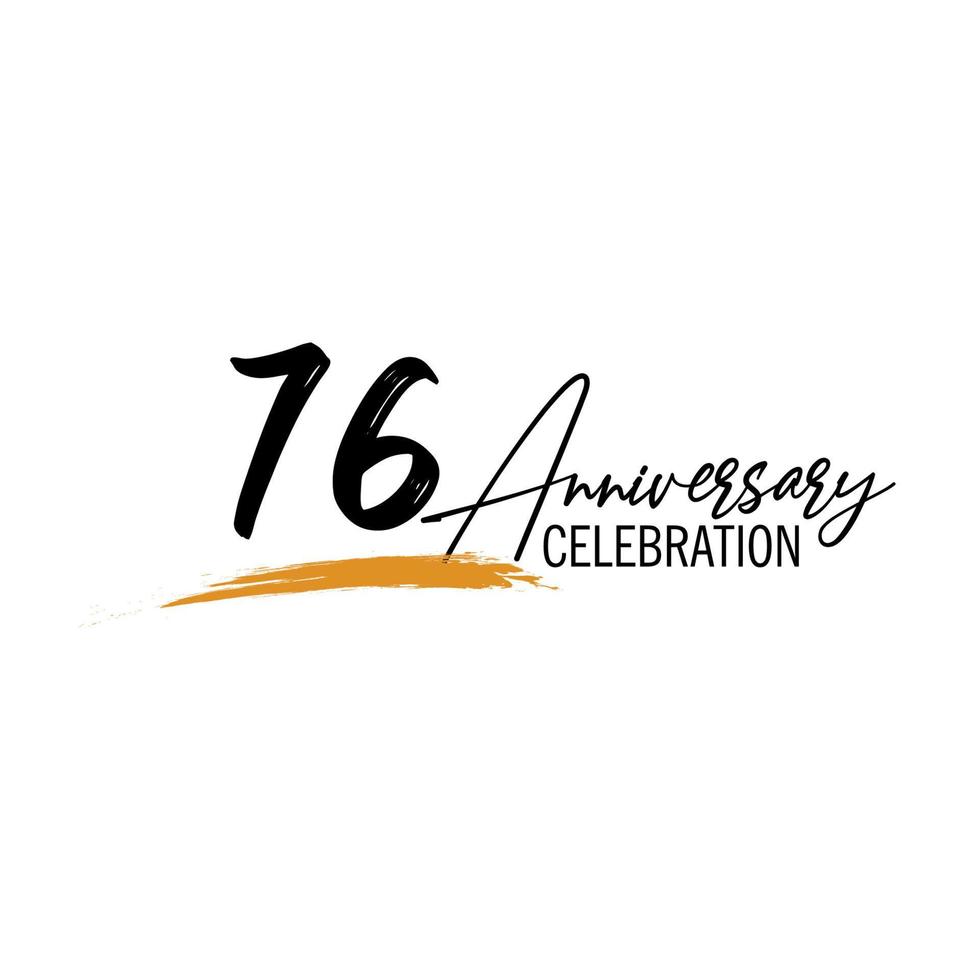 76 jaar verjaardag viering logo ontwerp met zwart kleur geïsoleerd doopvont en geel kleur Aan wit achtergrond vector
