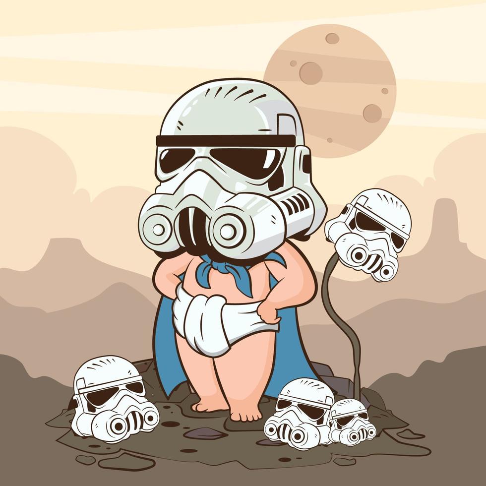 schattig baby in trooper helm vector