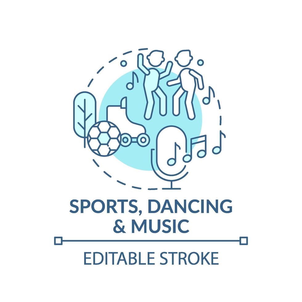 sport, dans en muziek blauw concept pictogram vector