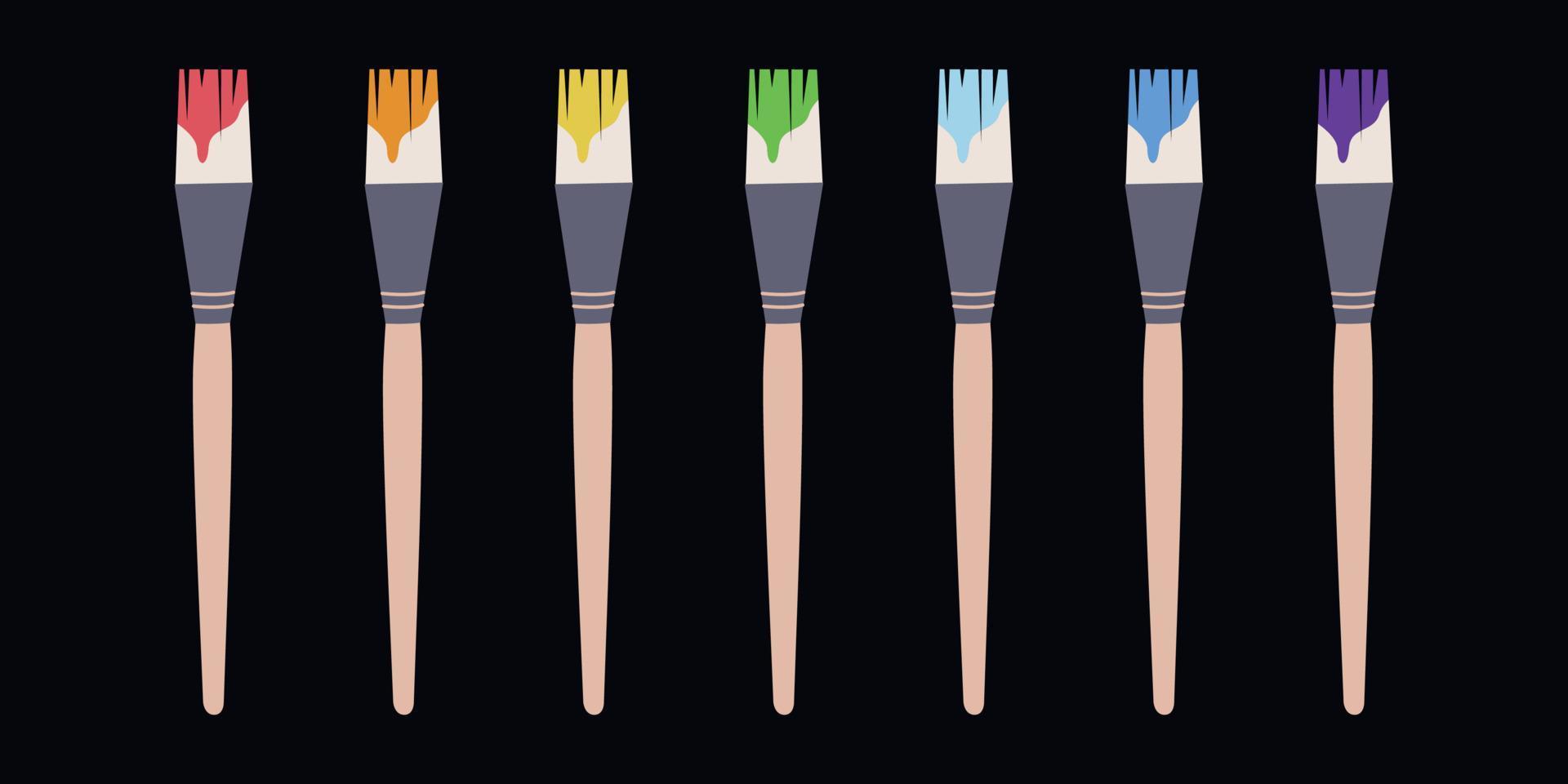 vlak vector schilderij gereedschap in kinderachtig stijl. hand- getrokken kunst benodigdheden, borstels met veelkleurig verf