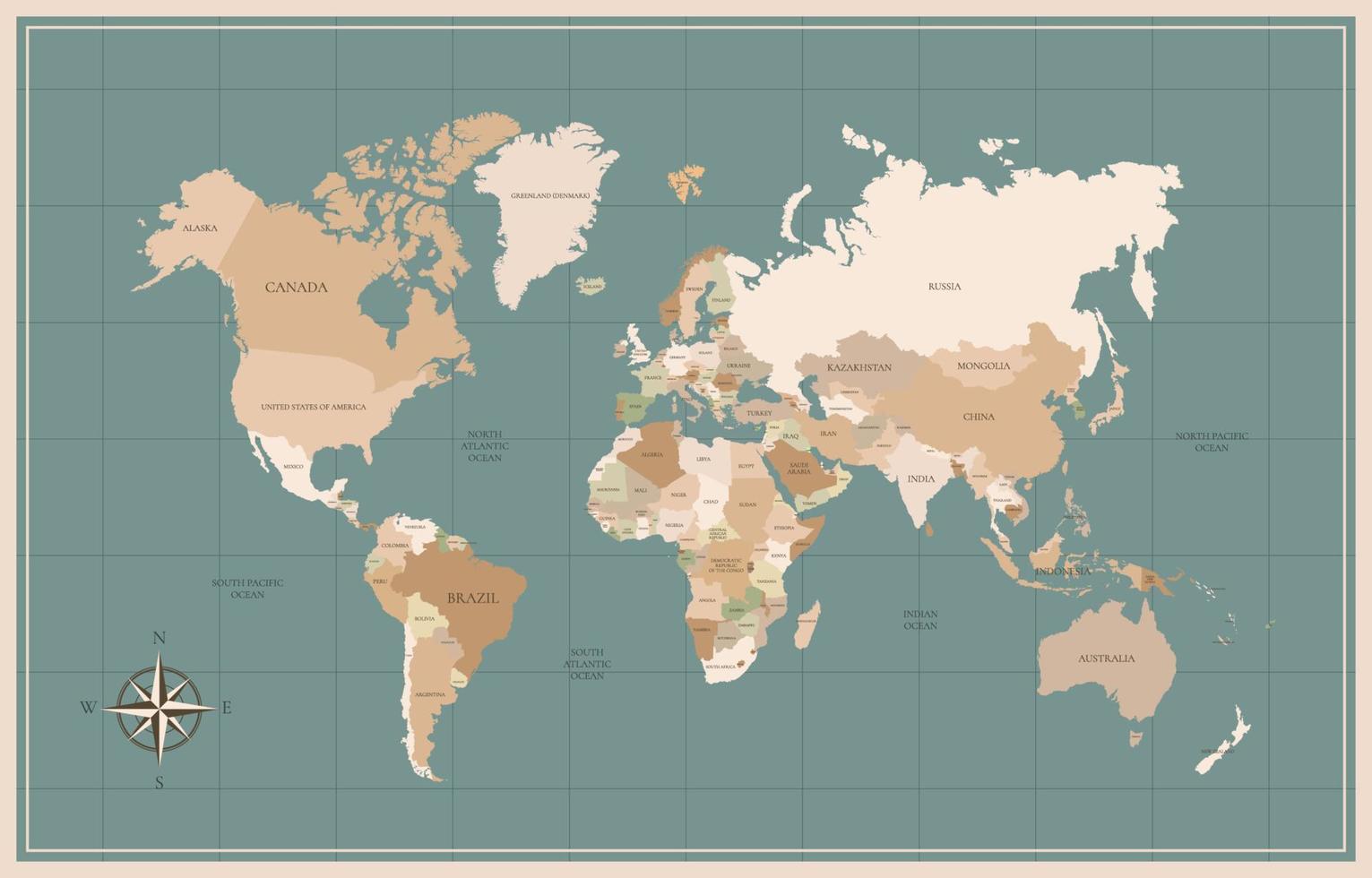 wereld kaart met land namen vector