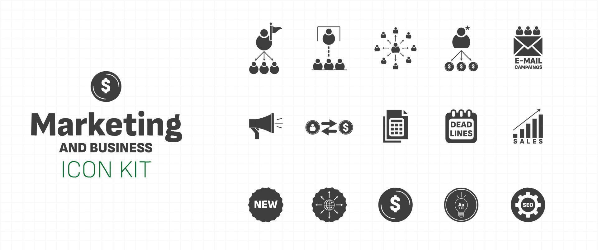 digitaal afzet pictogrammen verzameling met vlak gemakkelijk pictogrammen voor conferentie, leiderschap, verkoop, promoties, seo en nieuw Product planning, vector