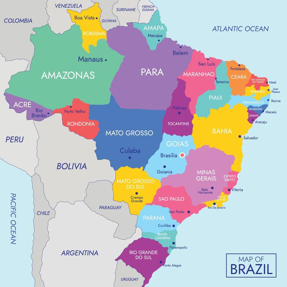 kaart van Brazilië met detail land naam vector