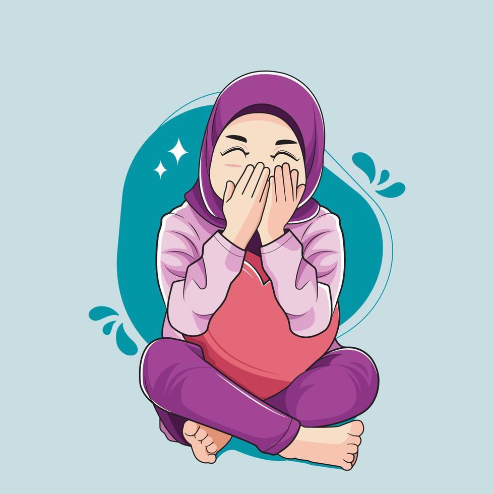 schattig hijab weinig meisje aan het bedekken mond met handen vector illustratie vrij downloaden