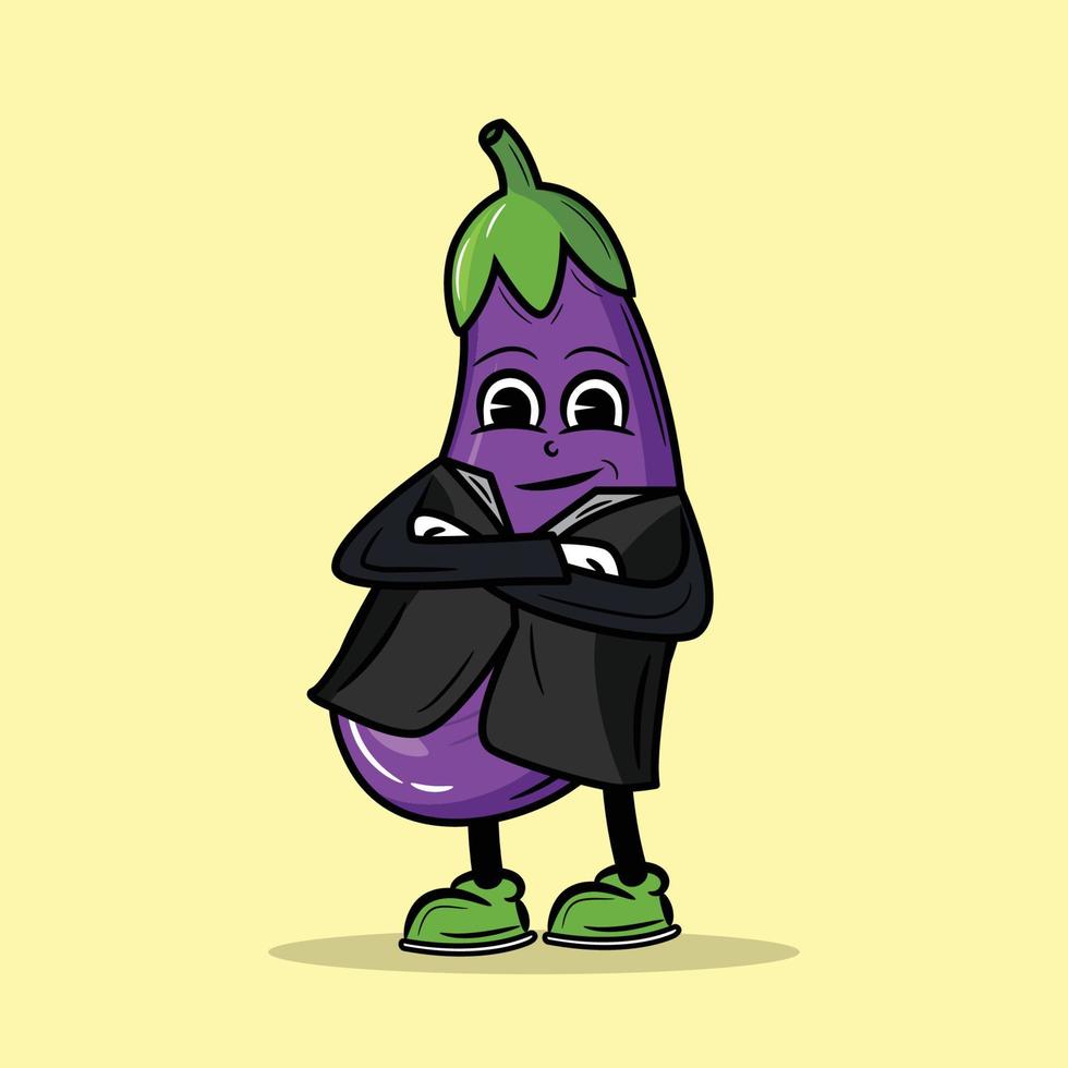 met blazer aubergine karakter tekenfilm vector illustratie