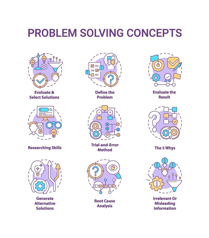 probleemoplossende concept pictogrammen instellen vector