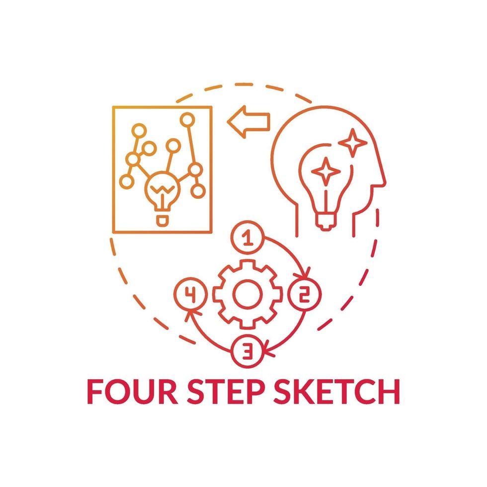 vier stap schets rood kleurverloop concept pictogram vector