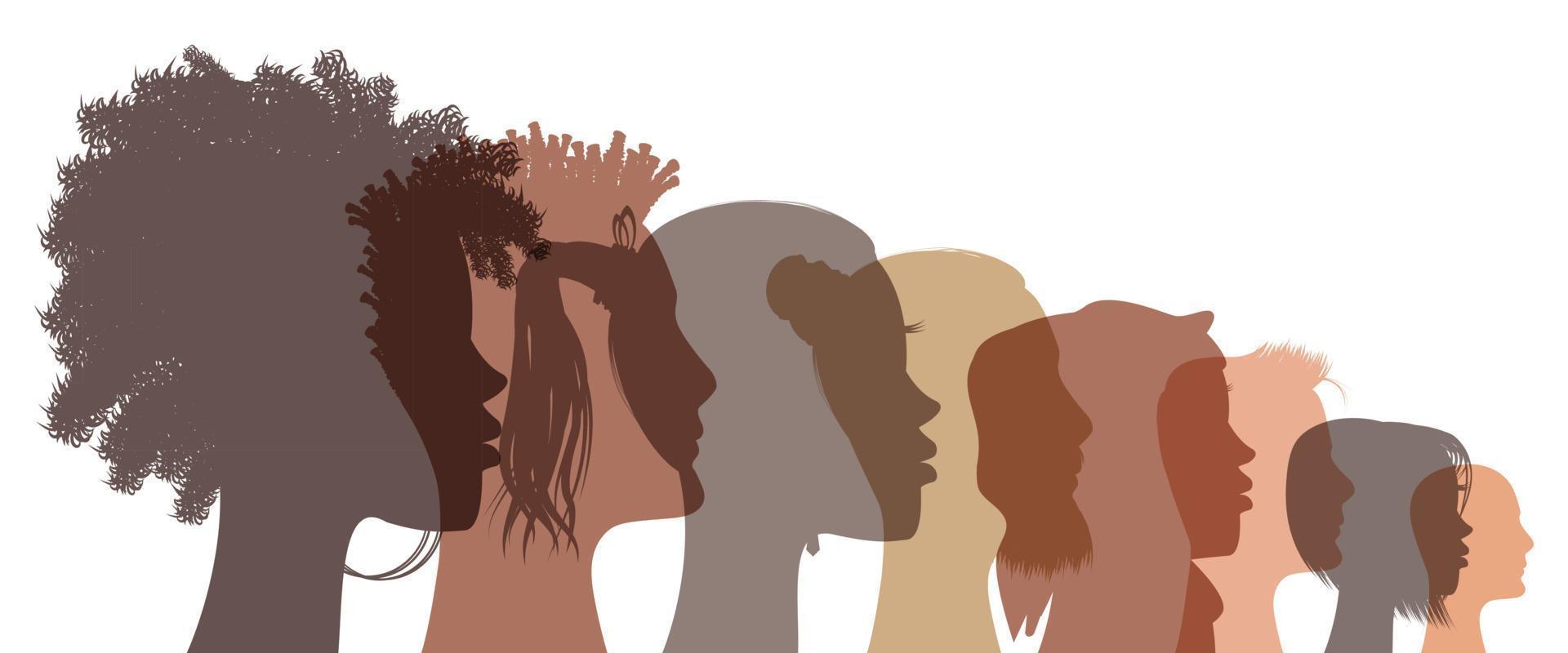 multiraciaal Mens en vrouw silhouetten van verschillend uiterlijk - verscheidenheid concept vector