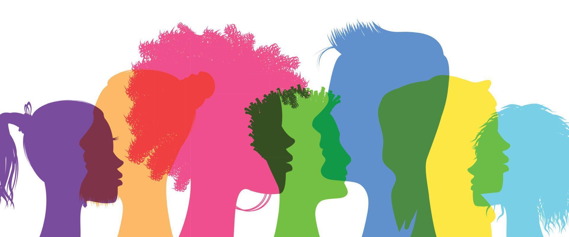 Mens en vrouw silhouetten met verschillend uiterlijk - verscheidenheid concept vector