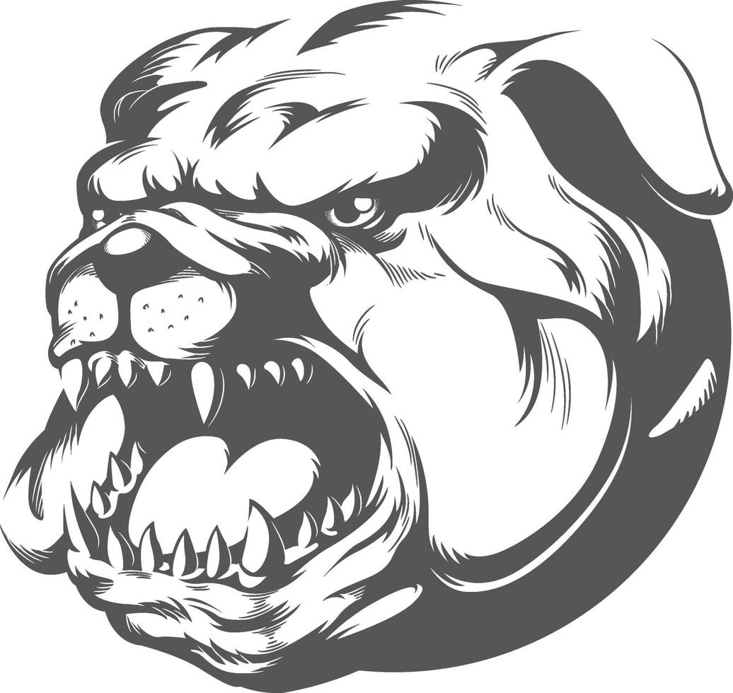 wilde boze bulldog blaffen, silhouet stencil vector clipart tekening