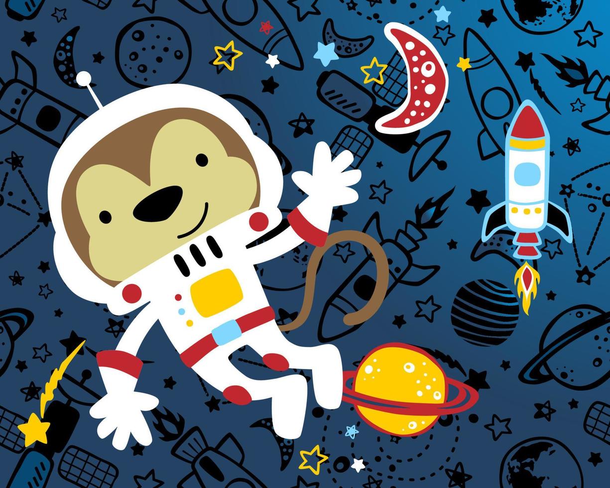 grappig aap tekenfilm in astronaut kostuum Aan naadloos patroon ruimte element achtergrond vector