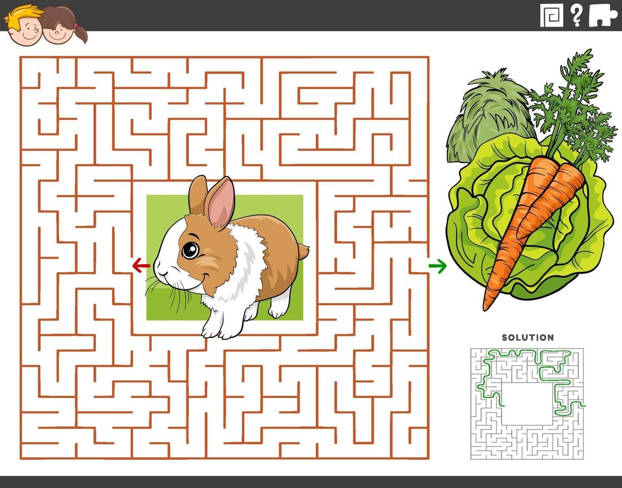 doolhof educatief spel met konijn met wortel en sla vector