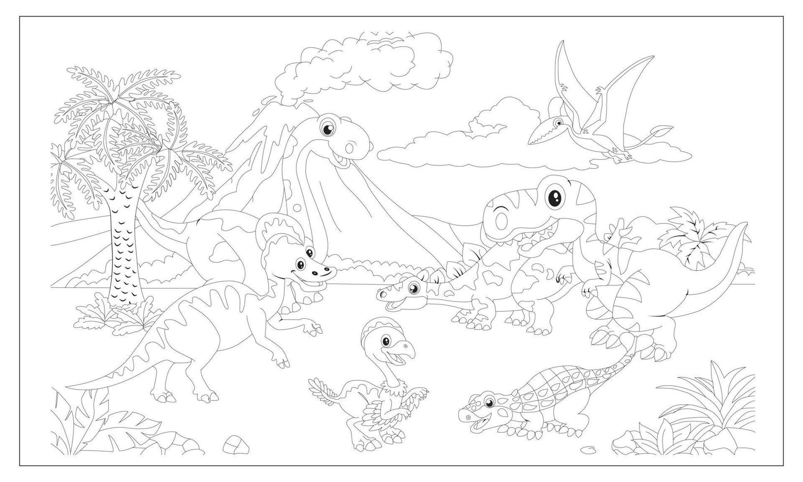 kleur Pagina's voor kinderen vector illustratie, geïsoleerd Aan een wit achtergrond,met een leuk, schattig karakter- dinosaurus