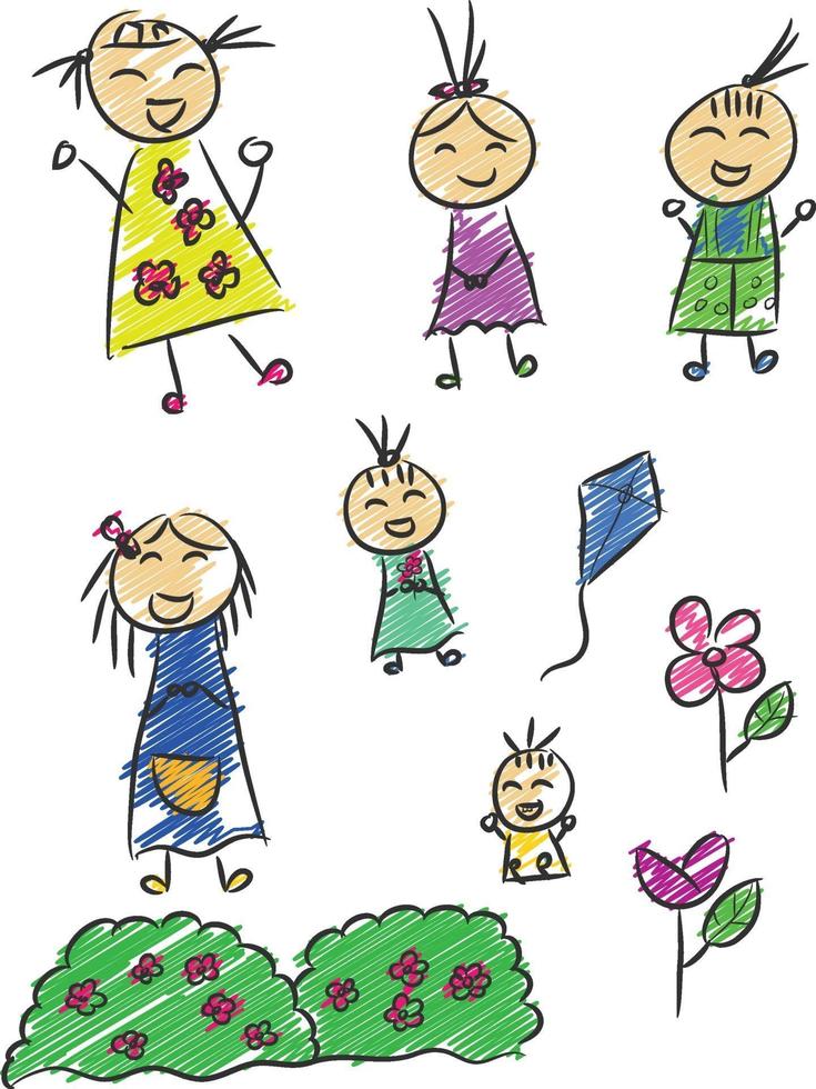 kinderen tekenen, kid schets, kinderachtig doodle vectorillustratie vector