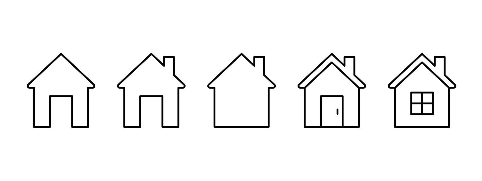 huis, huis gebouw, lijn icoon set. huis voorkant visie, eigendom, echt landgoed, woon- huisje voor hypotheek en lening, Startpagina. bewerkbare beroerte schets teken. vector illustratie