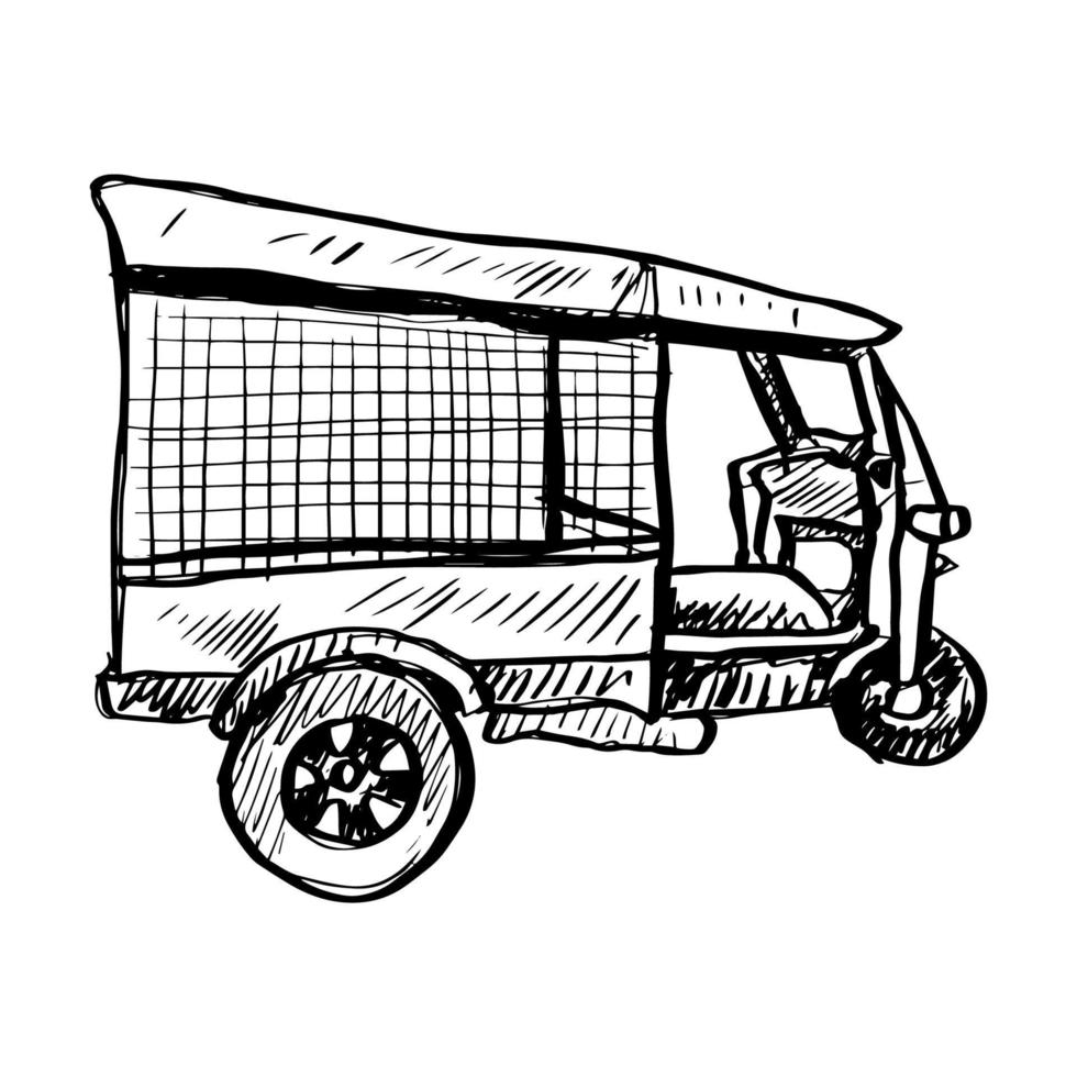 tuk tuk in Thailand tekening schetsen. vector