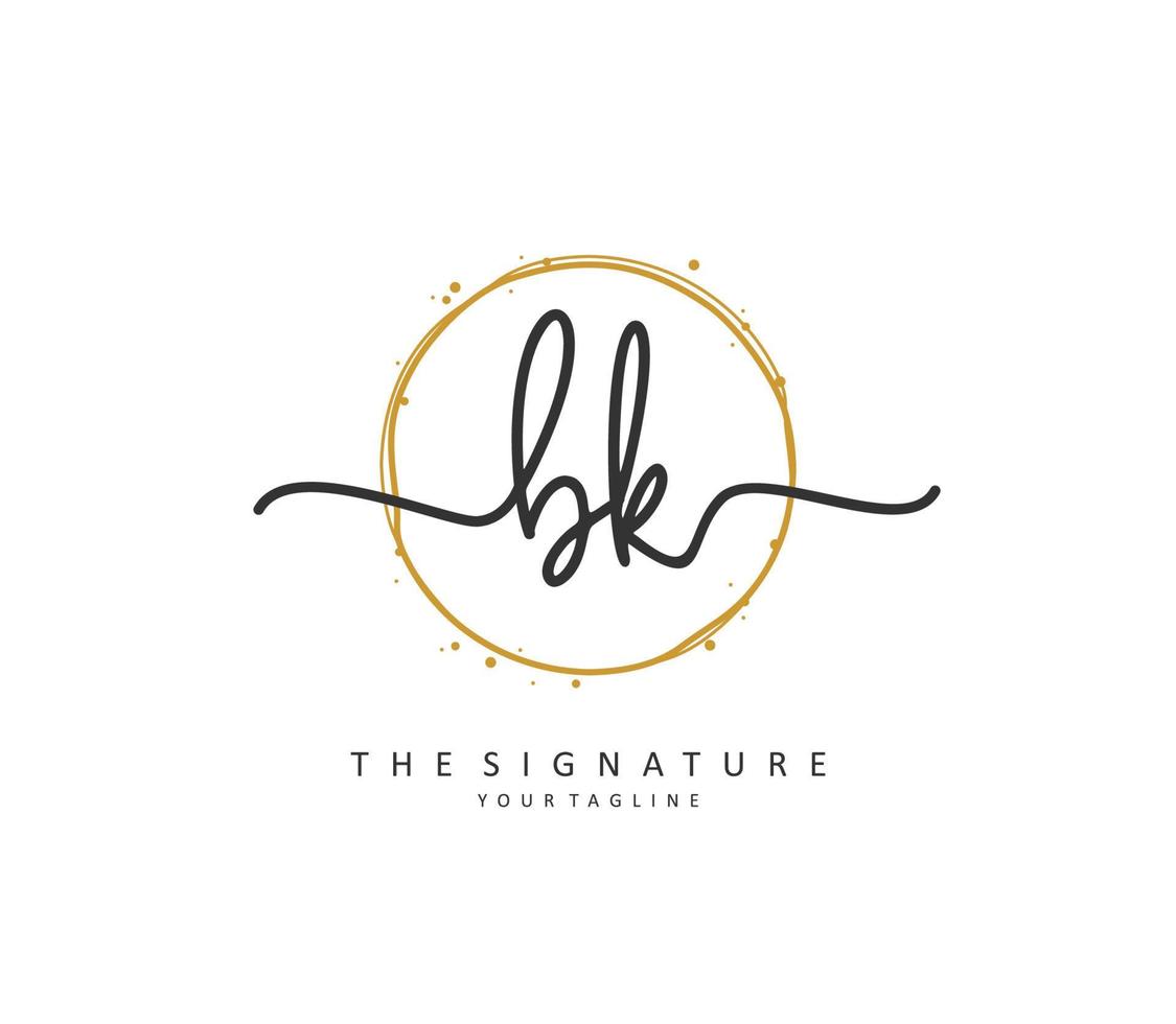 b k bk eerste brief handschrift en handtekening logo. een concept handschrift eerste logo met sjabloon element. vector