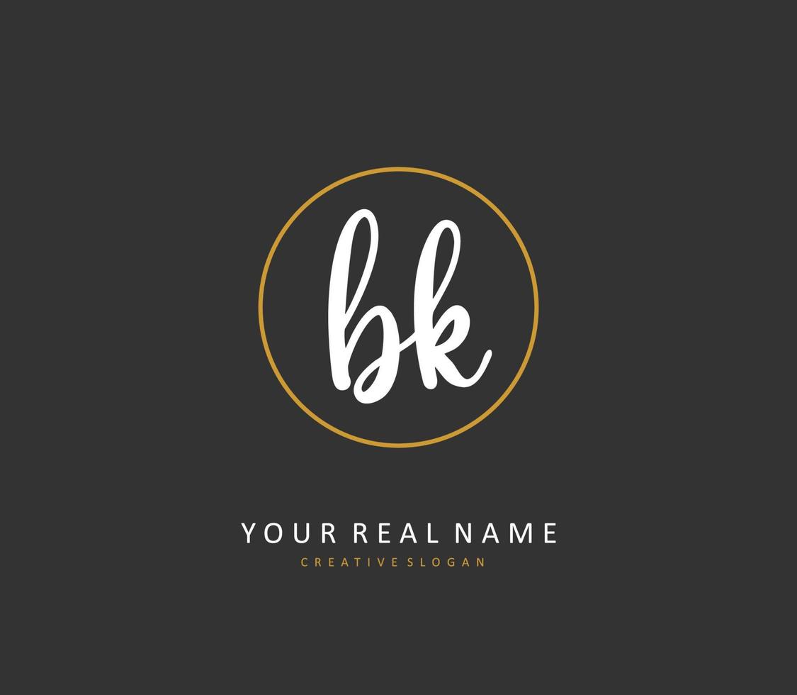 b k bk eerste brief handschrift en handtekening logo. een concept handschrift eerste logo met sjabloon element. vector