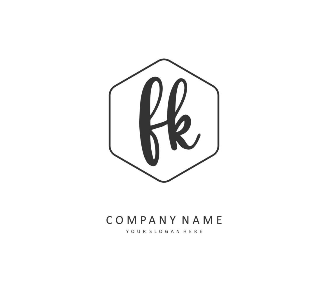 f k fk eerste brief handschrift en handtekening logo. een concept handschrift eerste logo met sjabloon element. vector