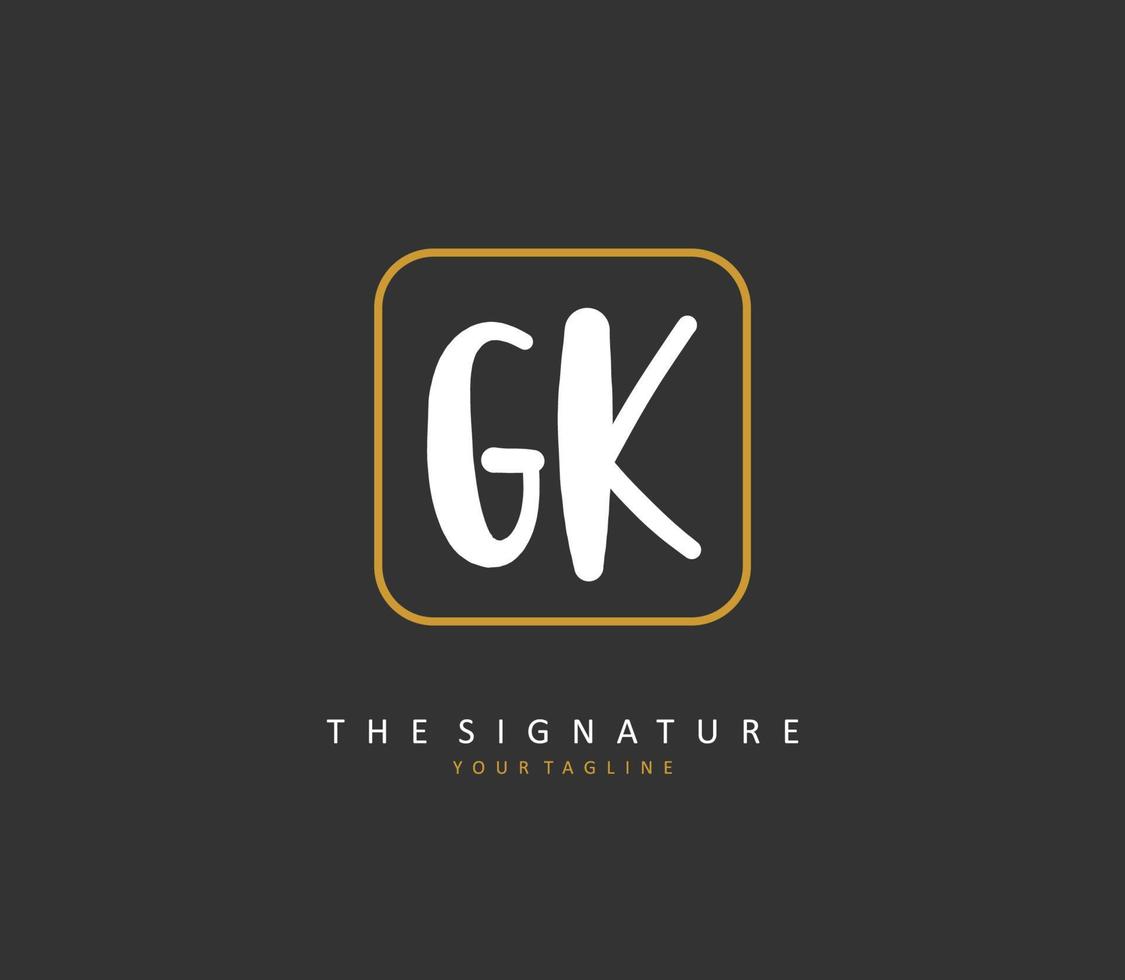 g k gk eerste brief handschrift en handtekening logo. een concept handschrift eerste logo met sjabloon element. vector